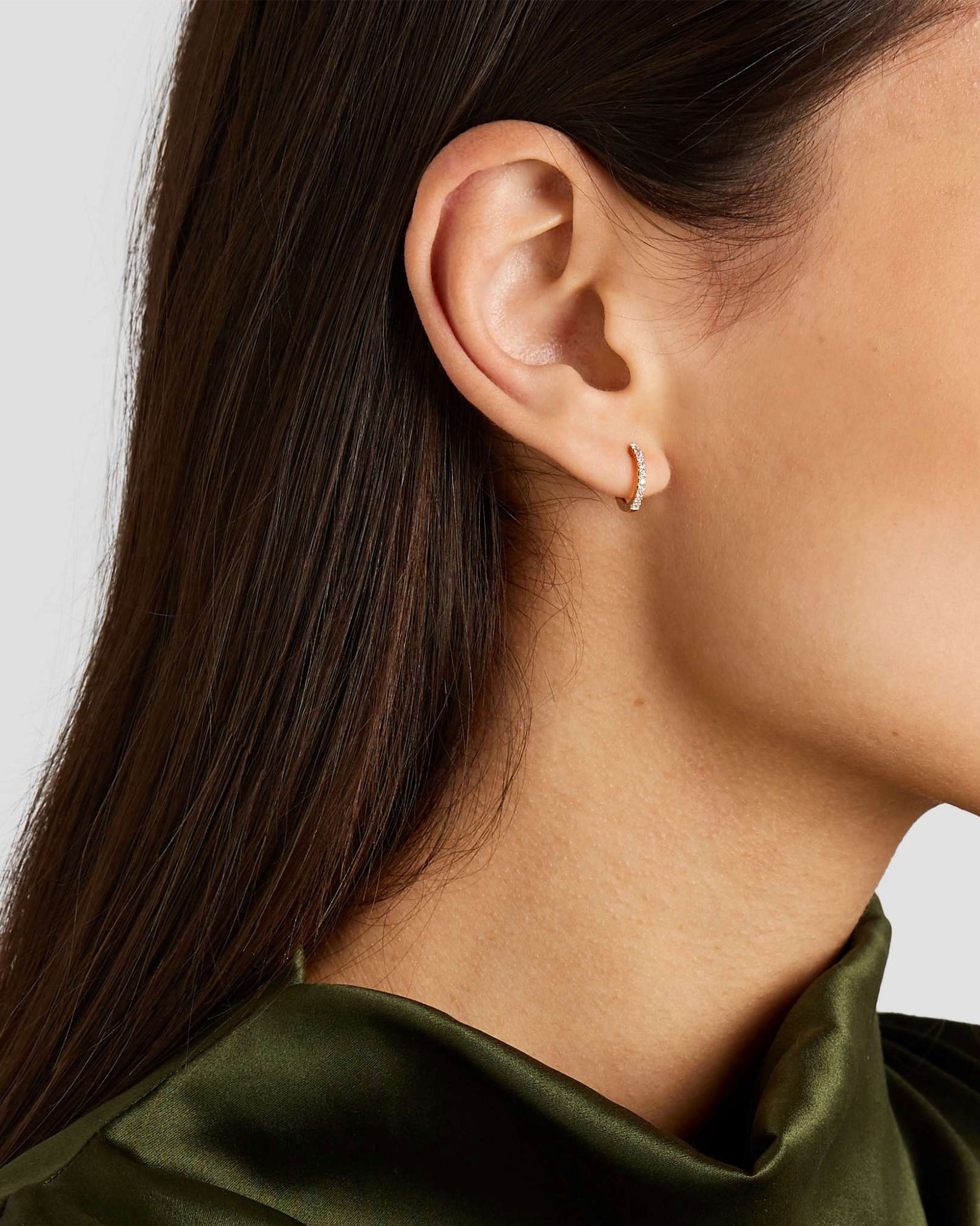 Rio Pave Diamond No. 1 Mini Hoop Earrings 10mm 14k