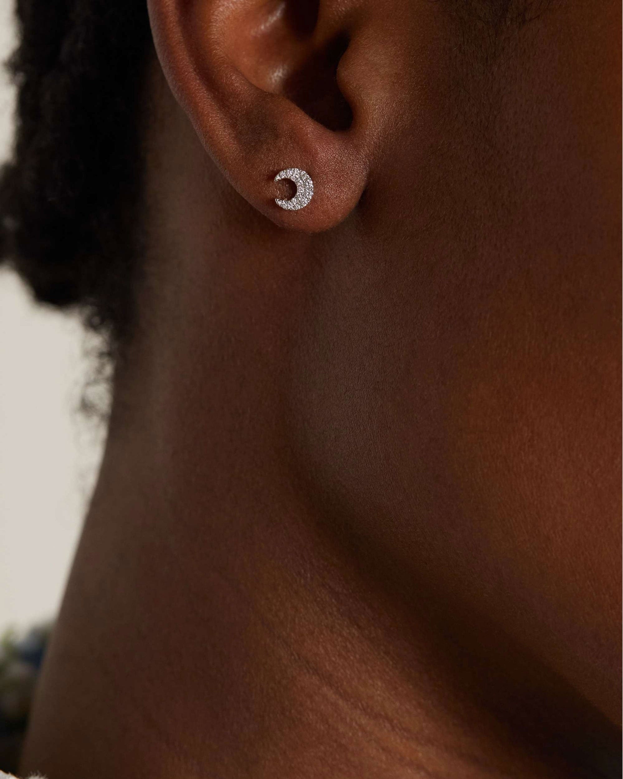 Half Moon Diamond Stud Earrings 14k