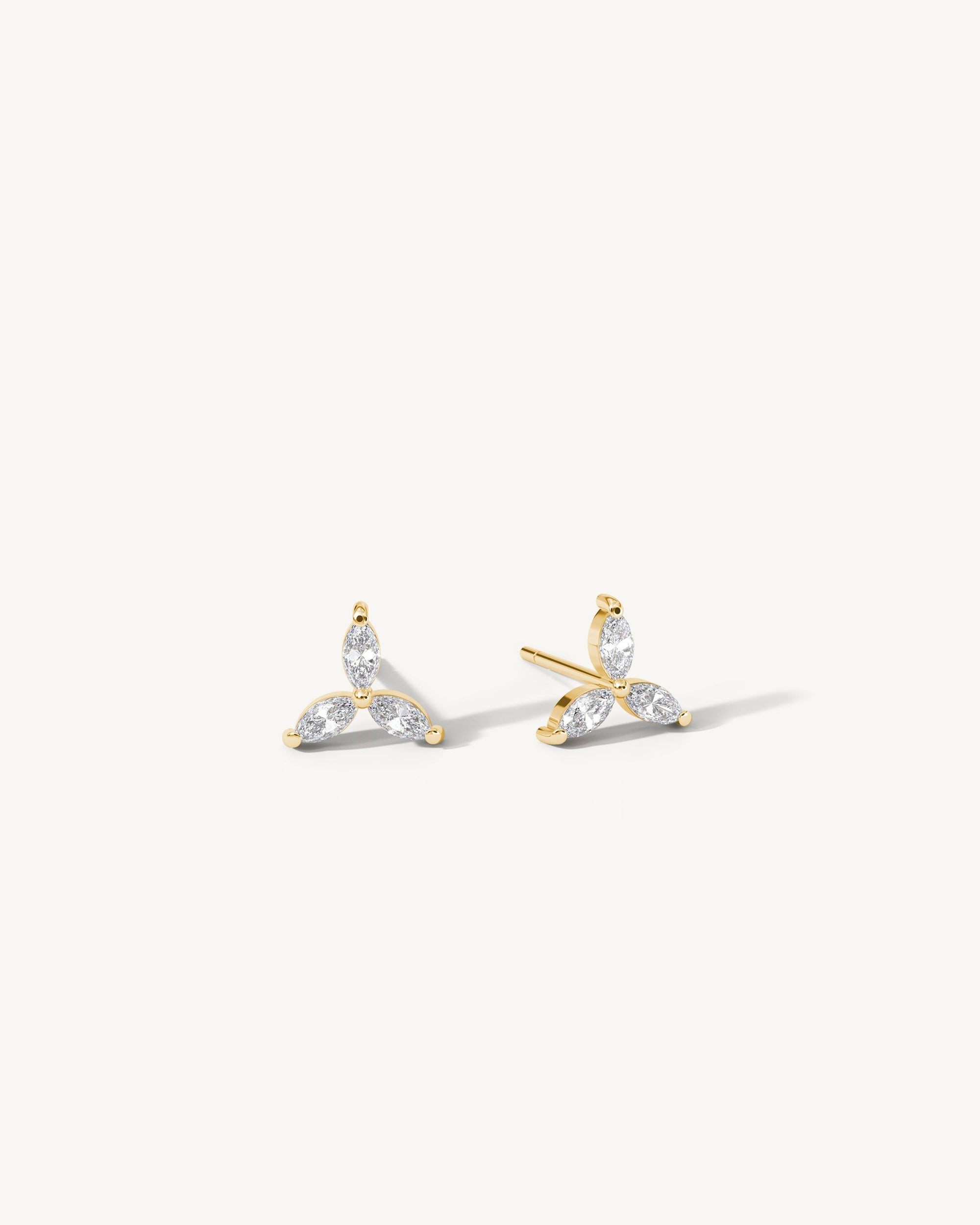 Tri Marquise Diamond Stud Earrings 14k