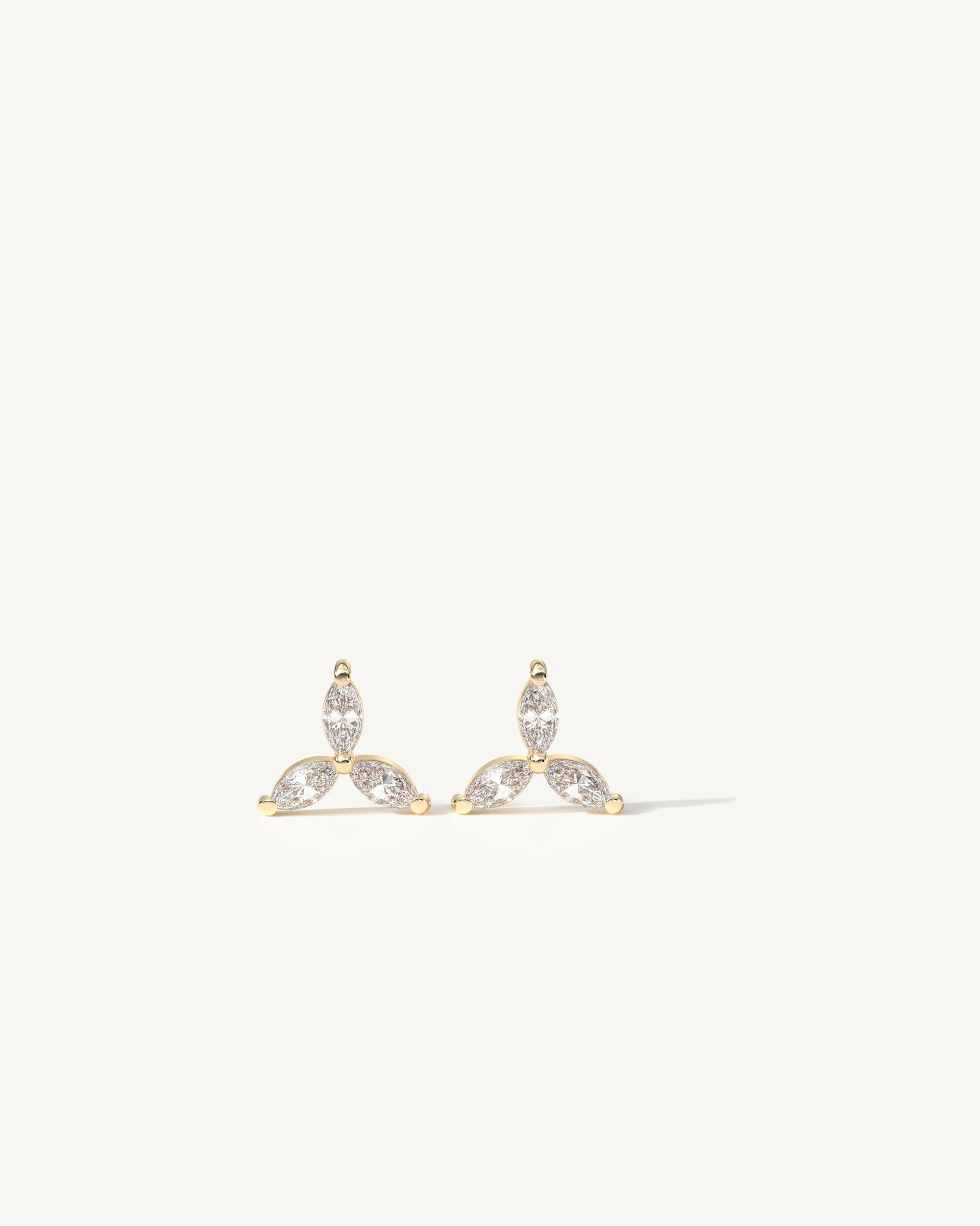 Tri Marquise Diamond Stud Earrings 14k