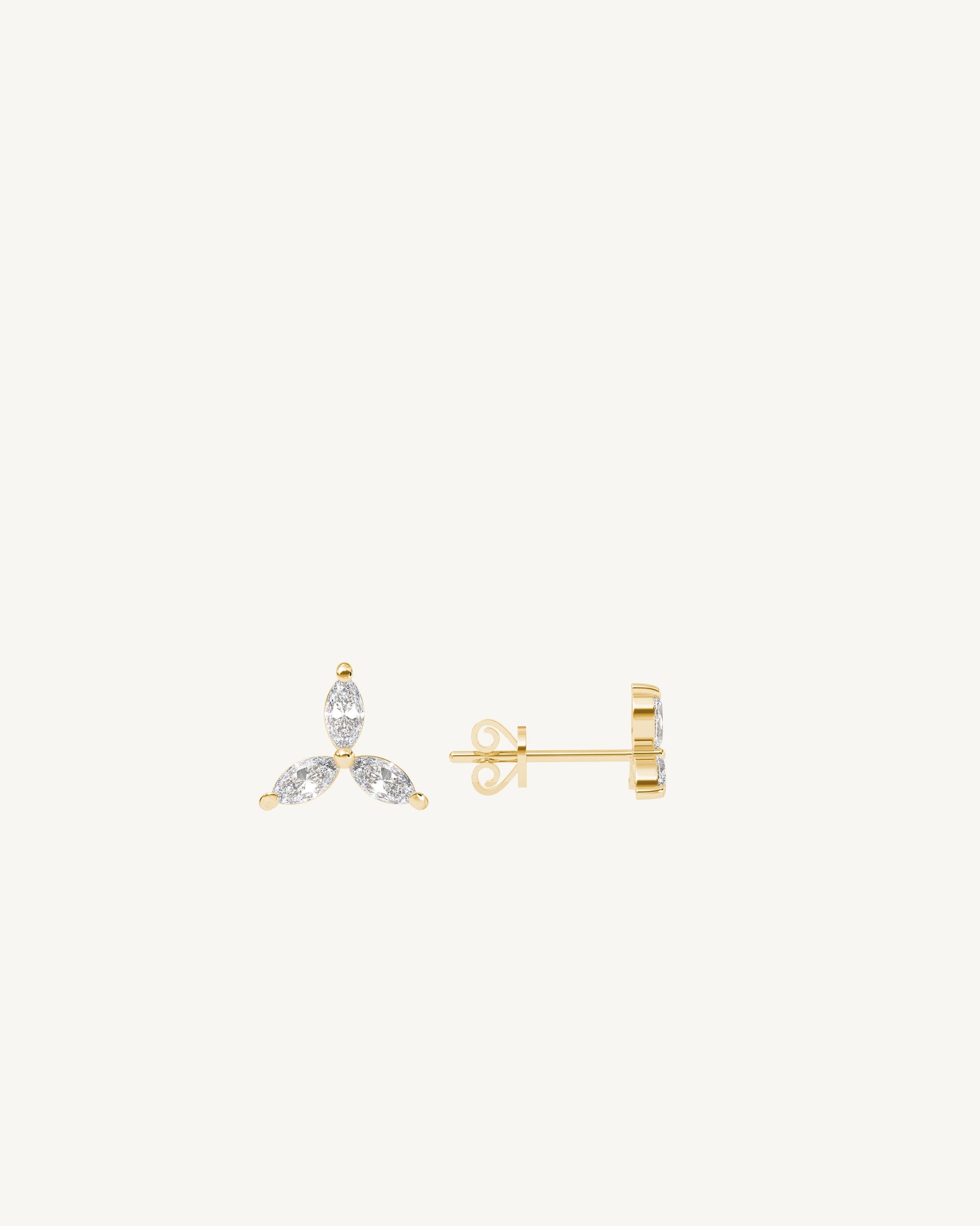 Tri Marquise Diamond Stud Earrings 14k